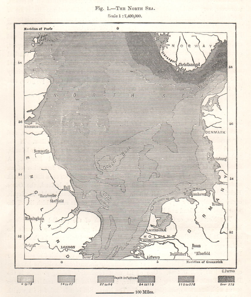 The North Sea depths. Europe. Sketch map 1885 old antique plan chart